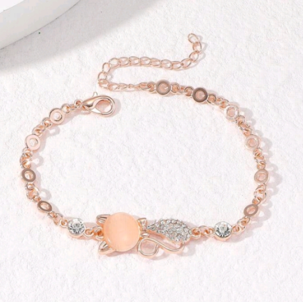NEW rose gold CZ diamond cat bracelet